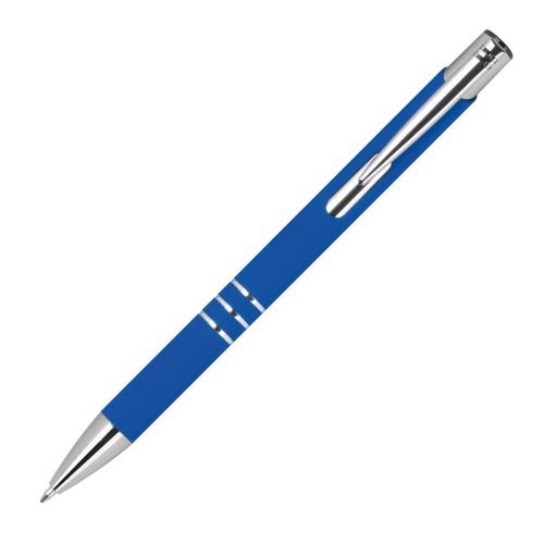 Blauwe gelpen met metalen elementen en drukmechanisme.