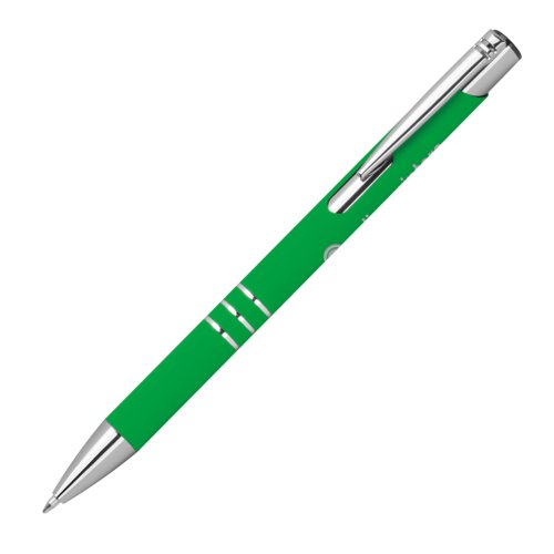 Groene gelpen met metalen elementen en clip.
