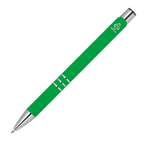 Groene gelpen met metalen elementen en patroon.