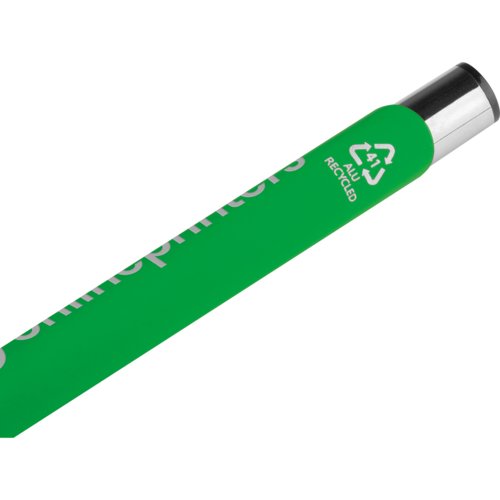 Groene gelpen met metalen elementen en drukmechanisme.