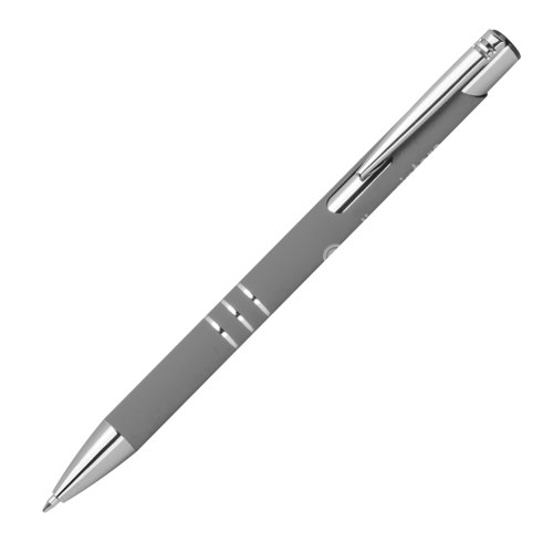 Antracietkleurige gelpen met clip en drukmechanisme.