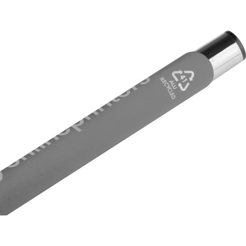 Antracietkleurige gelpen met metalen elementen.