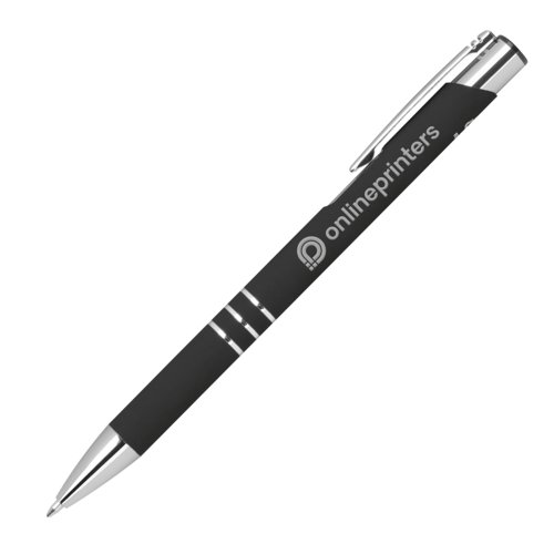 Zwarte gelpen met metalen elementen en clip.