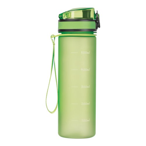 Appelgroene Tritan waterfles met deksel en draaglus.