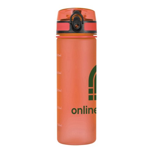 Oranje Tritan waterfles met deksel.