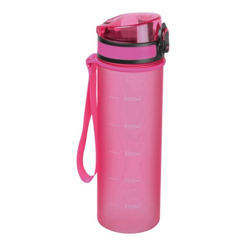 Roze Tritan waterfles met draaglus en schroefdop.