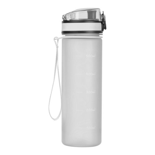 Transparante Tritan waterfles met deksel en draaglus.