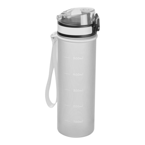 Transparante Tritan waterfles met patroon en draagriem.