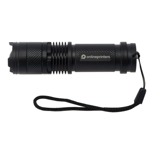 Zwarte, oplaadbare zaklamp met polsband.
