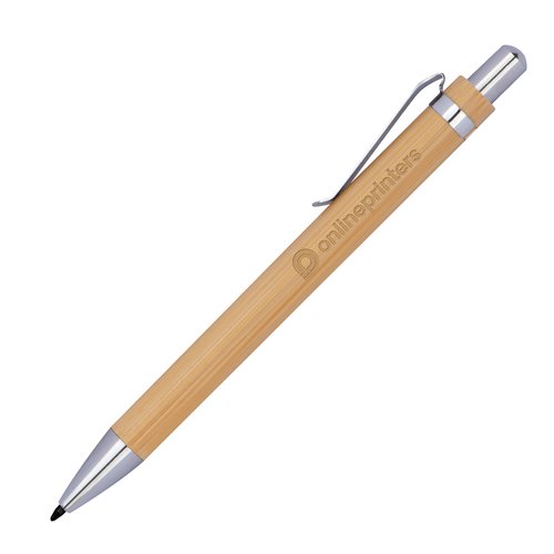 Houtkleurige bamboe pen met clip.