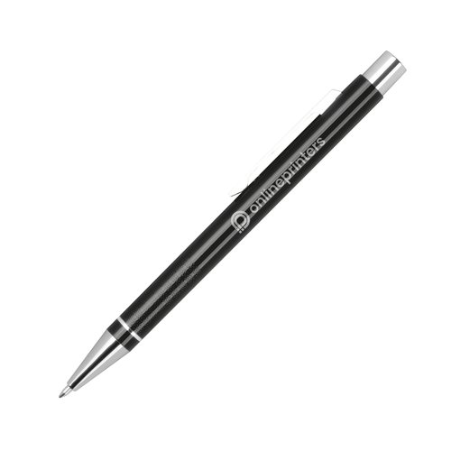 Zwarte gelpen met dop en metalen elementen.