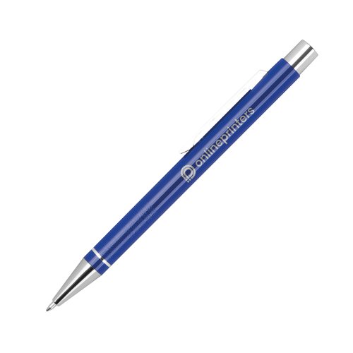 Blauwe gelpen met clip en drukmechanisme.