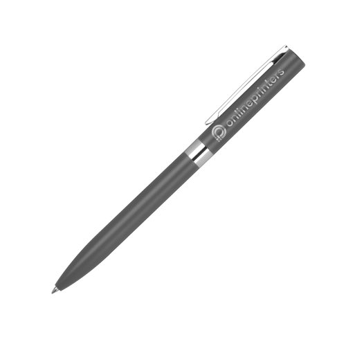 Antracietkleurige gelpen met clip en drukmechanisme.