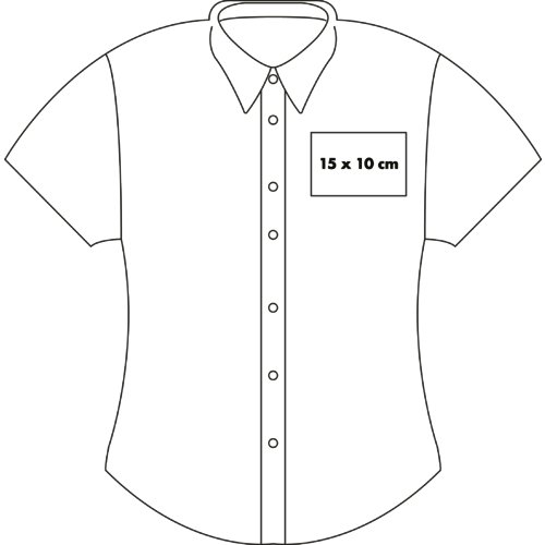 Damesblouse met korte mouwen, knoopsluiting en kraag.