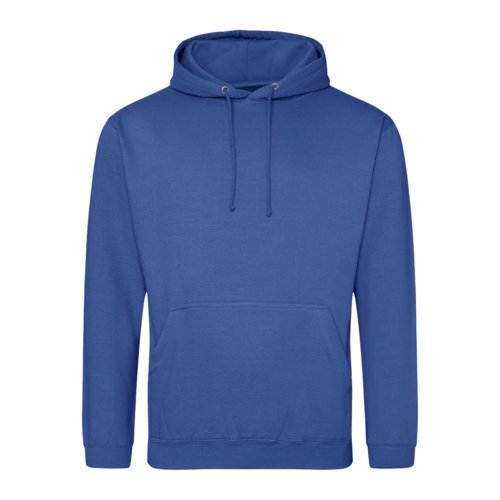 Koningsblauwe katoen-polyester hoodie met kangoeroezak en capuchon.