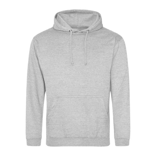 Grijs gemleerde katoen-polyester hoodie met capuchon en kangoeroezak.