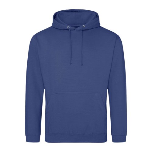 Blauwe katoen-polyester hoodie met capuchon en trekkoord.