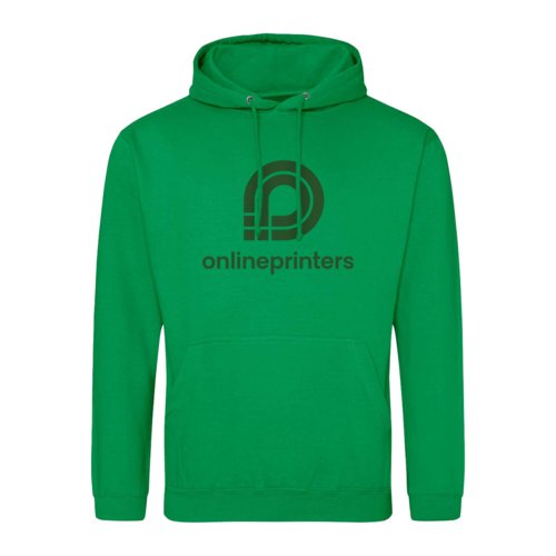 Groene stoffen hoodie met capuchon en kangoeroezak.