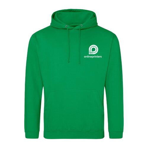 Groene stoffen hoodie met capuchon en kangoeroezak.