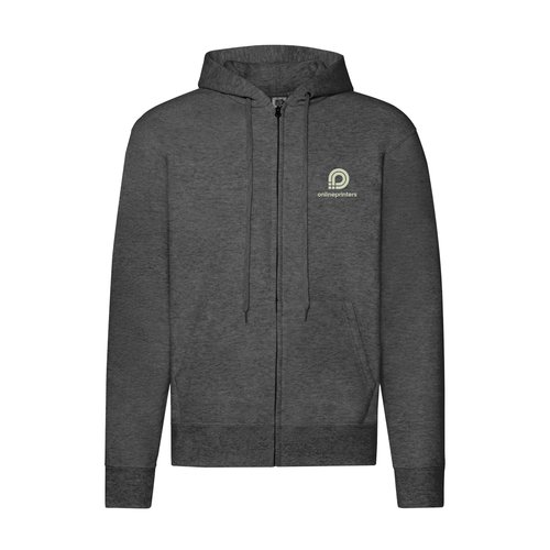 Donkergrijs gemleerd sweatshirt van katoenmix met capuchon en volledige ritssluiting.