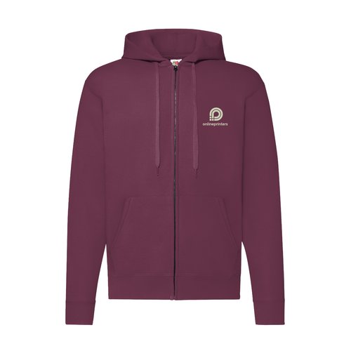 Bordeaux katoenmix sweatshirt jack met capuchon en ritssluiting voor heren.
