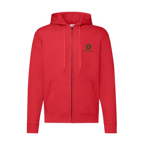 Rood katoenmix sweatshirt met capuchon en volledige ritssluiting.