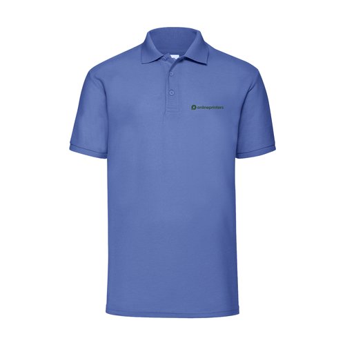 Blauw gemleerd poloshirt van polyester-katoenmix met korte knoopsluiting.
