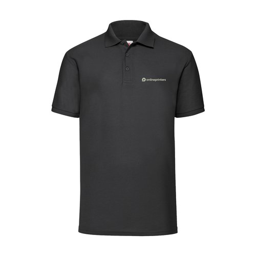 Zwart gemleerd poloshirt met korte mouwen en knoopsluiting.