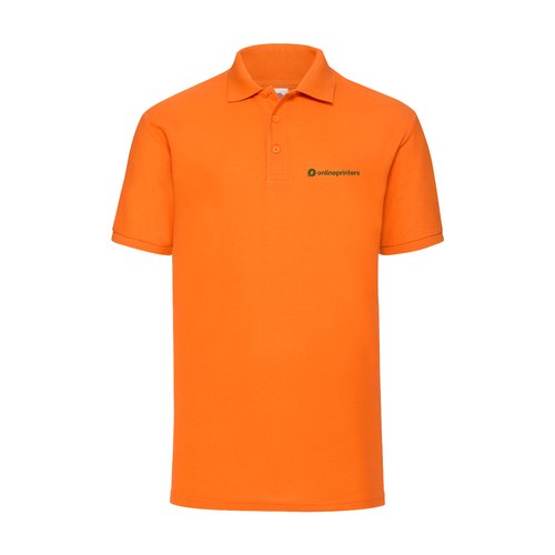 Oranje piqu poloshirt van polyester-katoenmix met korte knoopsluiting.
