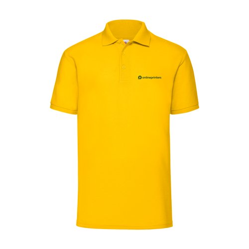 Geel polyester-katoen piqu poloshirt met korte knoopsluiting.