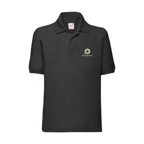 Zwart piqu poloshirt voor kinderen van katoenmix met korte mouwen.