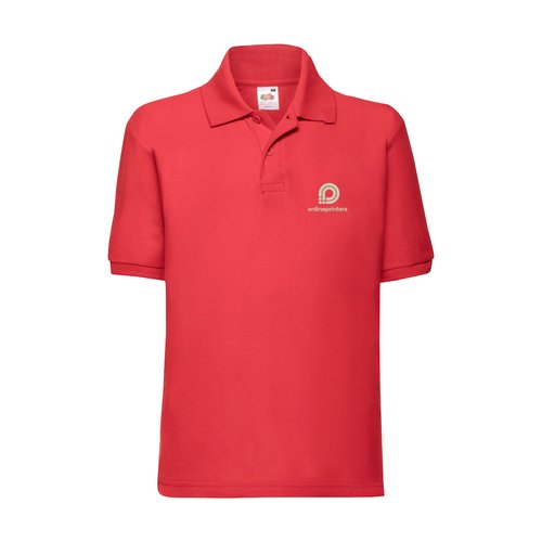 Rood kinderpoloshirt van katoenmix met korte mouwen.