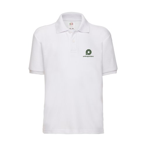 Wit kinderpoloshirt van piqu met korte mouwen.
