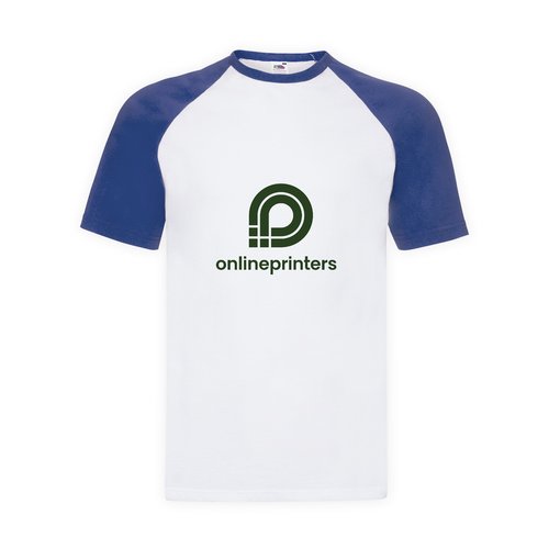 Wit/blauw katoenen T-shirt met korte raglanmouwen.