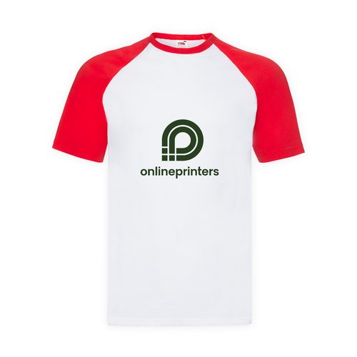 Wit-rood katoenen T-shirt met korte raglanmouwen voor heren.