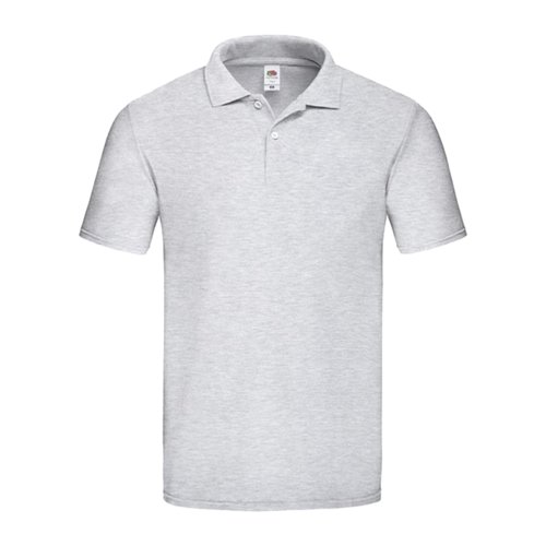 Grijs gemleerd katoenen poloshirt met korte knoopsluiting.