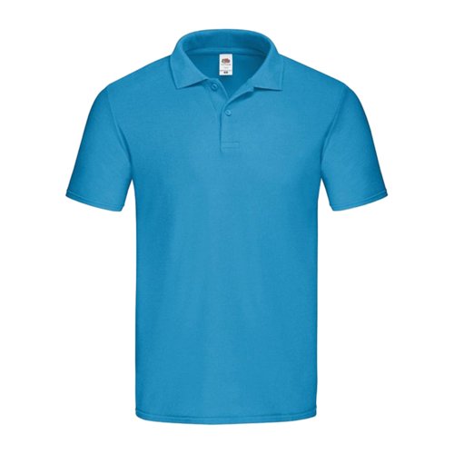 Azuurblauw katoenen poloshirt voor heren met korte knoopsluiting.