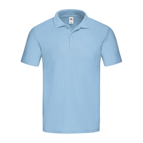 Hemelsblauw katoenen poloshirt voor heren met korte knoopsluiting.