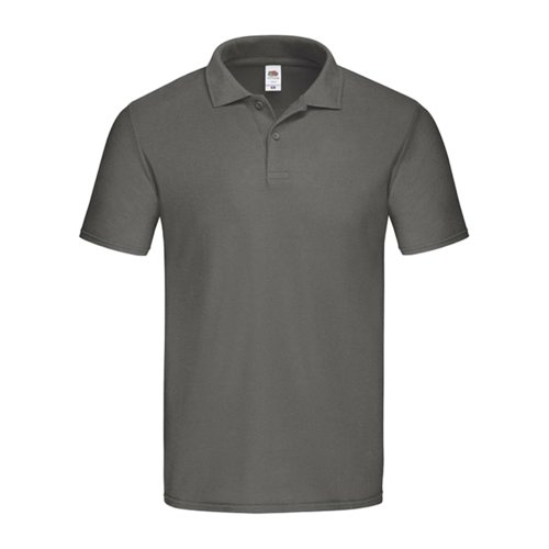 Donkergrijs katoenen poloshirt met knoopsluiting.