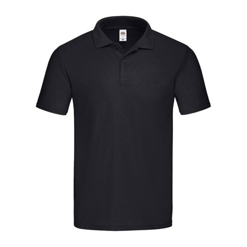 Zwart katoenen poloshirt met korte knoopsluiting.