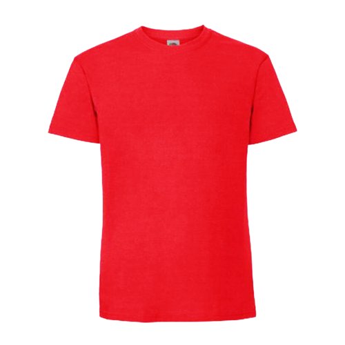Rood katoenen T-shirt met korte mouwen en ronde hals.