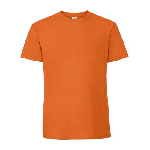 Oranje katoenen heren-T-shirt met korte mouwen.
