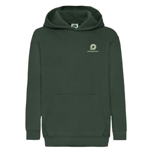Donkergroene hoodie van gemengde stof met capuchon en kangoeroezak.