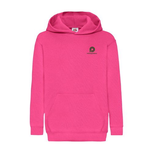 Fuchsia katoen-polyester hoodie voor kinderen met capuchon en kangoeroezak.