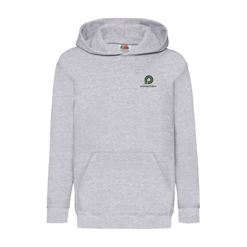 Grijs gemleerde kinderhoodie van katoenmix met capuchon en kangoeroezak.