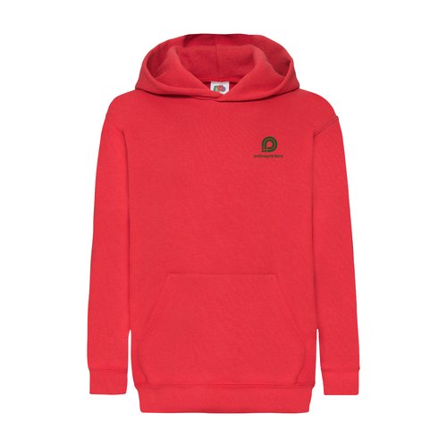 Rode kinderhoodie van katoenmix met capuchon en kangoeroezak.