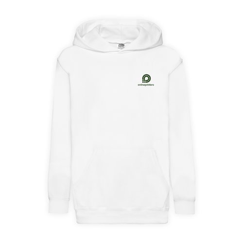 Witte katoenmix kinderhoodie met capuchon en kangoeroezak.