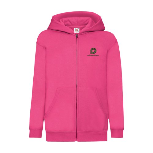 Fuchsiakleurig katoenmix sweatshirt jack voor kinderen met capuchon en ritssluiting.