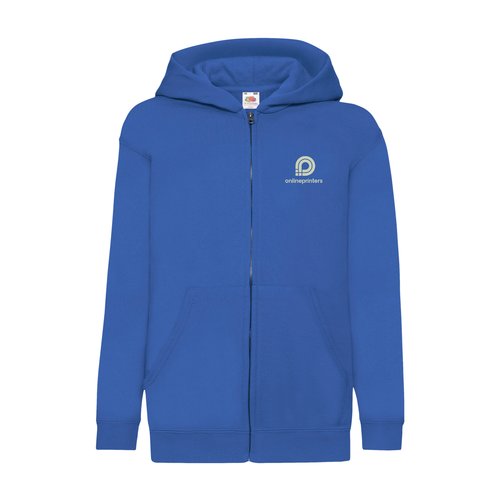 Koningsblauwe sweater fleece jack van katoenmix met capuchon en volledige ritssluiting.