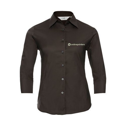 Bruine katoenmix blouse voor dames met knoopsluiting.